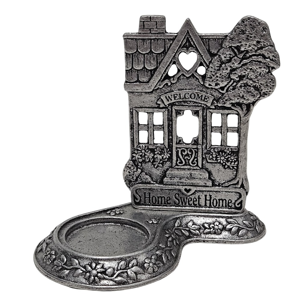 Carson Statesmetal‎ Welcome Home Home Sweet Home 5" Pewter Candle Holder EUC